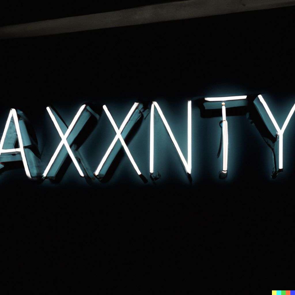 a representation of anxiety, neon sign on a black wall
